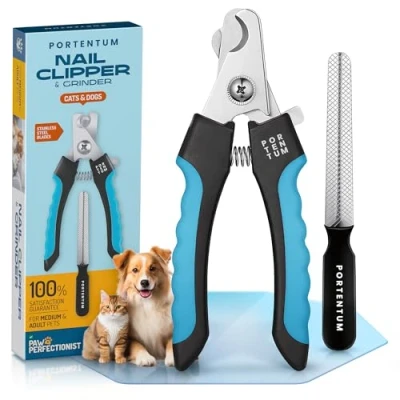 Afbeelding van PORTENTUM klauwschaar voor honden en katten met nagelvijl roestvrij staal klauwtang hoge kwaliteit knipper huisdieren nagelknipper groot veiligheidsbescherming 15 cm