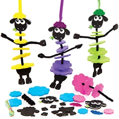 Afbeelding van Baker Ross AT464 pluizige schaapjes stapelen knutselset voor kinderen (6 stuks) creatieve set om te knutselen Pasen speelgoed › en schilderen kinderknutselsets