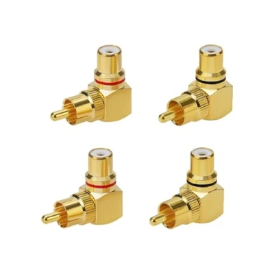 Afbeelding van GERUI 4 stuks haakse cinch stekker op busadapter, converter, 90 graden, chinch stekkeradapter verguld, RCA adapter