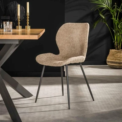 Afbeelding van Hoyz Collection Stoel Ronde Buis 4 Stuks Boucle Zandkleur