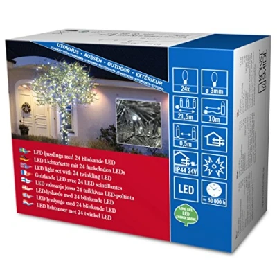 Afbeelding van Konstsmide 3621 140 Micro LED lichtketting/voor buiten (IP44) / 24V buitentrafo 24 koudwit fonkelende diodes/zwarte kabel