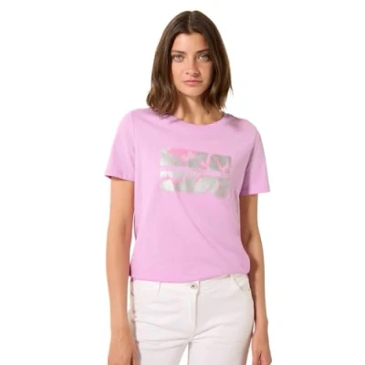 Afbeelding van Cecil FOIL Print Tshirt print, Dames, Maat: XS, Rosa