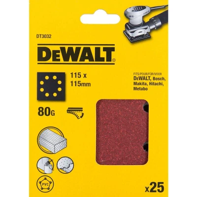 Afbeelding van DeWalt Accessoires Schuurpapier 1/4, 115x115mm, geperforeerd, velcro, K80 DT3032 QZ