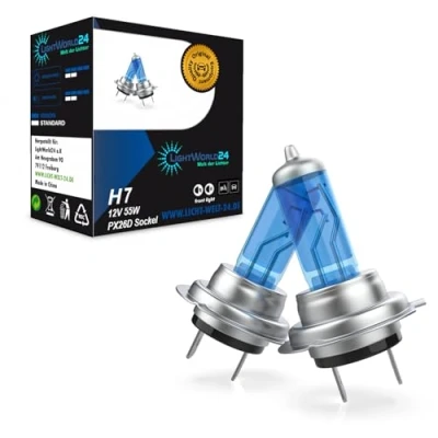 Afbeelding van LIGHTWORLD24 H7 Autolamp, xenon look, blauw en wit, PX26d dimlicht, H7, 12 V, 55 W, gloeilamp, ultrawit