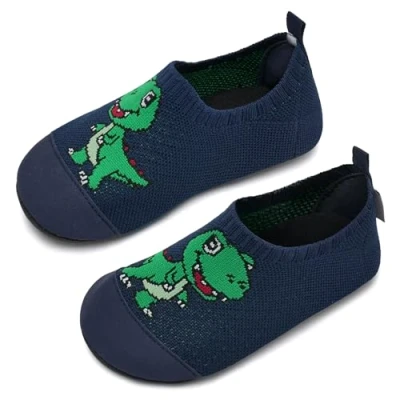 Afbeelding van IceUnicorn Pantoffels voor kinderen, ademende pantoffels, licht, antislip, kleine huisschoenen jongens en meisjes, dinosaurus blauw, 22/23 EU