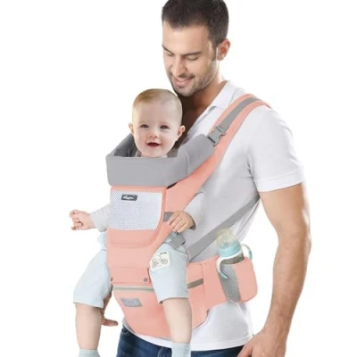 Afbeelding van IULONEE Draagzak met Heupzitje Ergonomische Draagzakken voor Peuters Rugzak Schouderdraagzak Baby&#039;s Verstelbare en achterkant Draag Pasgeboren 3 Maanden tot Jaar (3 20kg) (Roze)