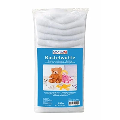 Afbeelding van Glorex 6 2523 05 Knutselwatten, 250 g, wit, 100% polyester, wasbaar en hygiënisch, pluizig vulmateriaal voor grote vullingen zoals kussens