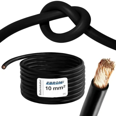 Afbeelding van EBROM HI FLEX 2 meter zeer flexibele batterijkabel aardkabel zwart 10mm2 10 mm² mm2 volledig koper 99,9% OFC koperen stroomkabel uw lengte:
