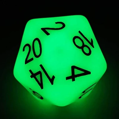 Afbeelding van Bescon Jumbo Glowing D20 38MM, Big Size 20 Sides Dice Jade Glow In Dark, Faces Cube 1.5 inch