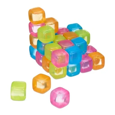 Afbeelding van Relaxdays herbruikbare ijsblokjes set van 36 gekleurde ijsklontjes 4 cm plastic