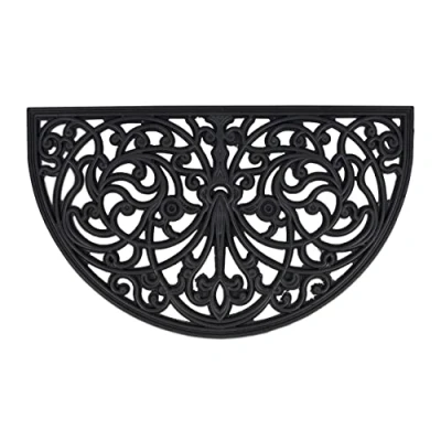 Afbeelding van Relaxdays deurmat halfrond, BxD: 75 x 45 cm, antislip &amp; weerbestendig, voetmat met versieringen, binnen en buiten, zwart
