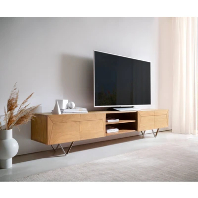 Afbeelding van Tv meubel Kayu acacia natuur 240 cm 4 deuren V poot lowboard