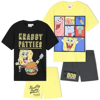 Afbeelding van Get Trend Jongens pyjama set korte kinderen lounge nachtkleding zachte zomer multipacks beschikbaar geschenken voor jongens, Multi Spongebob 2 Pack, 7 8 jaar