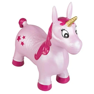 Afbeelding van Idena 40133 springpaard eenhoorn roze met sterren, inclusief luchtpomp, belastbaar tot 50 kg, perfect voor binnen en buiten, in het park of de kleuterschool, ca. 59 x 23 53 cm