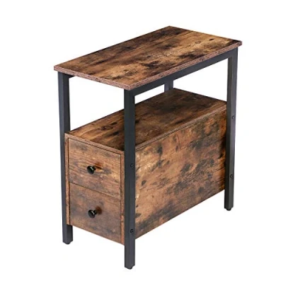 Afbeelding van HOOBRO Nachtkastje, bijzettafel, nachtkastje met 2 laden, 48 x 30 61,5 cm, accentmeubel in houtlook, industriële stijl, vintage EBF548BZ01G2