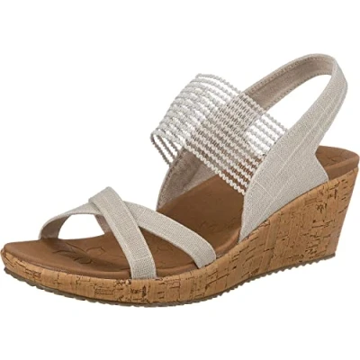 Afbeelding van Skechers Dames Beverlee High Tea Sandaal, Natuurlijke Sparkle Linnen Gore Trim, 39 EU