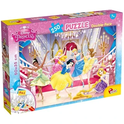 Afbeelding van Lisciani 48083 Disney Puzzel 2 in 1 dubbelzijdig Plus (35 x 50 cm) 250 stuks prinsessen aspoestel, sneeuwwitje, rammel, Belle, Ariel de kleine zeemeermin, doornroosje