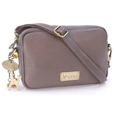 Afbeelding van CATWALK COLLECTION HANDBAGS Dames Kleine Leren Crossbody Tas Messenger Polly Grijs