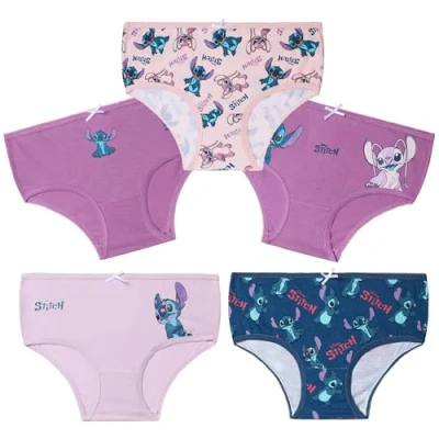 Afbeelding van Disney Stitch Onderbroeken voor meisjes, 100% katoen, verpakking van 5 stuks, spullen, paars/blauw, 7 8 Jaar
