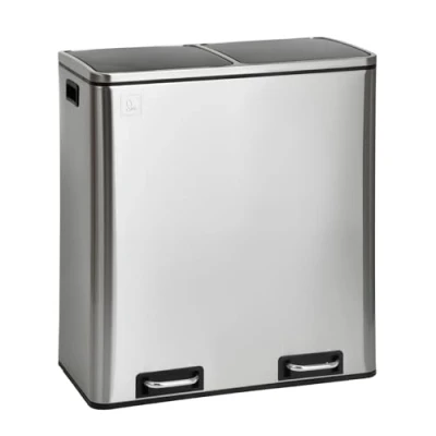 Afbeelding van SVITA TM2X30 zilveren pedaalemmer 60 liter afvalemmer vuilnisemmer ontwerp afvalscheiding prullenmand keuken orde scheidingssysteem