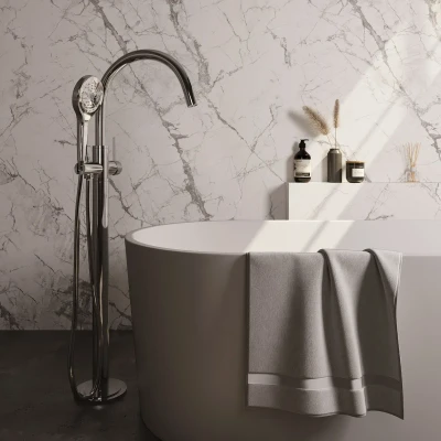 Afbeelding van Brauer Chrome carving Staande Badkraan handdouche rond 3 standen 2 knoppen chroom