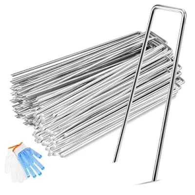 Afbeelding van 100 x 6&#039;&#039;/150mm U vormige multifunctionele gegalvaniseerde stalen Garden Securing Pegs voor het vastzetten van onkruidstof, landschapsstof 2,98 mm dikke staaldraad