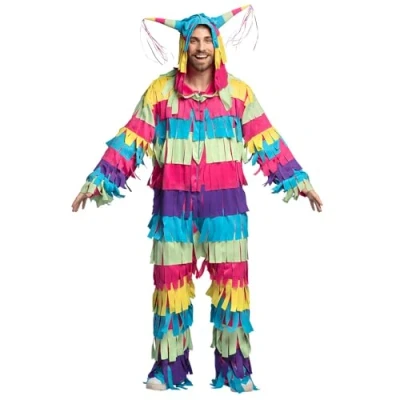 Afbeelding van Boland Gekleurd pinata kostuum voor volwassenen, vermomming carnaval, themafeesten en JGA, verkleedkleding mannen