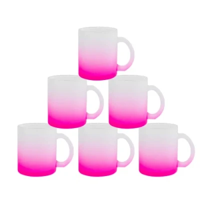 Afbeelding van MR.R 11oz set van 6 sublimatie blanks glazen mok, koffiemokken met handvat voor thermische overdracht coating (rozerood)