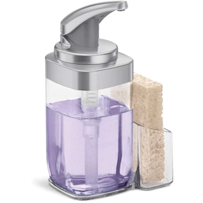 Afbeelding van Simplehuman Zeepdispenser Handpomp Kunststof Mat met Houder 650 ml Transparant Nikkel