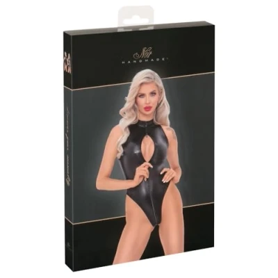 Afbeelding van Wetlook Body Met Slangenprint En Rits Zwart