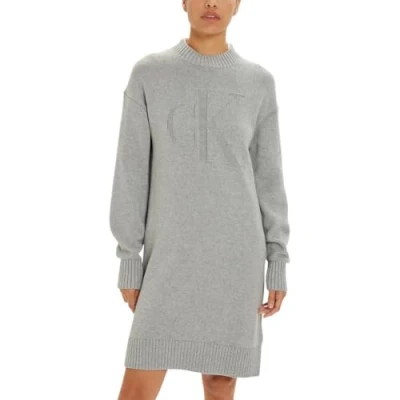 Afbeelding van Calvin Klein Jeans Dames CK Intarsia losse sweaterjurk J20J224923, sweaterjurk, grijs, XS, Grijs (Grey Heather), XS