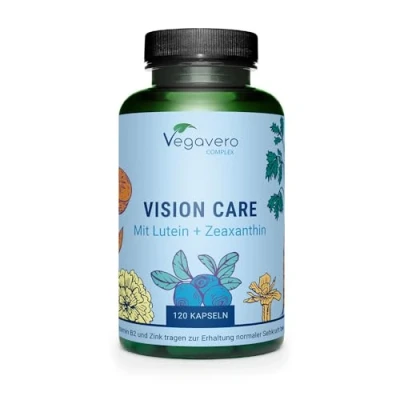 Afbeelding van Vegavero ZICHTVERZORGING Oogvitamines: Luteïne &amp; Zeaxanthine 120 capsules met bètacaroteen, bosbessen, vitamine B2 zink Zonder toevoegingen Vegan