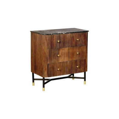 Afbeelding van Sidetable Bruin met Marmer Mangohout 6 Lades Japandi Giga Meubel