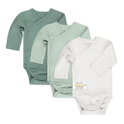 Afbeelding van LaLoona Babybody met lange mouwen, 3 delig, katoen, knopen, Oeko Tex Standard 100, Groen, 50 56
