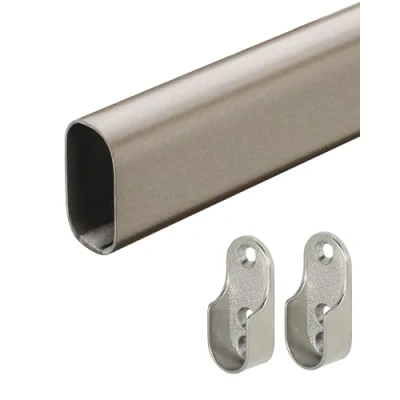 Afbeelding van Gedotec Garderobestang, metaal, kaststang, kledingkaststang, 1500 mm, meubelbuis met ovale houder, kastbuis, titanium grijs, 1 stuk, kledingstang, wandmontage stangbevestigingen
