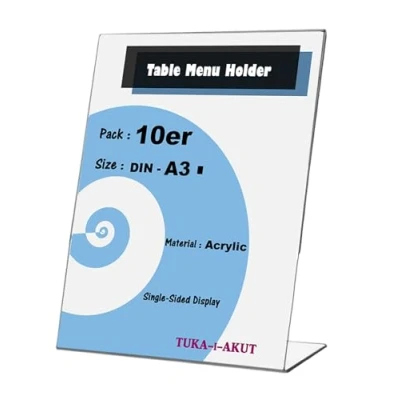 Afbeelding van Tuka TKD8200 A3 10x tafel brochurehouder, 10 stuks, A3, verticaal, reclamedisplay voor menu&#039;s, papier, informatie, documenten en andere, 3 mm transparant acryl