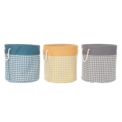 Afbeelding van Wasmand DKD Home Decor Pied de poule Grijs Blauw Geel 45 x cm (3 Stuks)