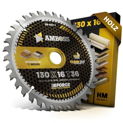 Afbeelding van HM cirkelzaagblad 130x16 Z36 wisseltand voor hout fijne snede. AMBOSS WERKZEUGE® zaagblad 130 mm comp. Metabo 4340*. 6311. BHK 01*. 2*. KS 3340 S. 40 Max* en SHK 01 enz.