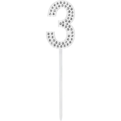Afbeelding van Boland Diamanten taarttopper &#039;3&#039; 3 Zilver Verjaardag, Tienerfeestje, Jubileum, Oud en Nieuw Glitter &amp; Glamour Verjaardag Jubileum
