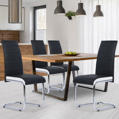 Afbeelding van Lot de 4 chaises MIA noires liseré blanc pour salle à manger