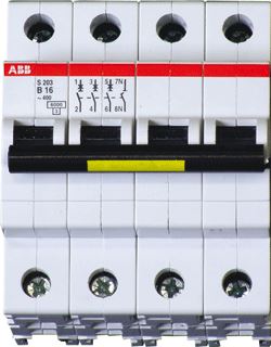 Afbeelding van Abb s204m installatieautomaat 4p b karakteristiek 63a iec en 60898 1 10 ka iec60947 2 15 4 module breedte 70mm 2cds274001r0635