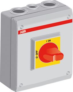 Afbeelding van Abb enclosed switches emc werkschakelaar 4p 15kw 2 x m32 m16 1m rood gele knop ote 25a4m 1sca022613r9100
