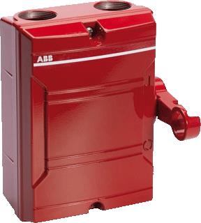 Afbeelding van Abb brandweerschakelaar in rode aluminium behuizing speciale hendel met halve ring zijbed 2p 25a 2cma142435r1000