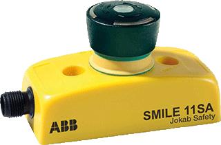 Afbeelding van Abb jokab safety stopknop met 5 polige m12 connector led informatie zwarte knop ip65 gele behuizing ip67 2tla030051r0900