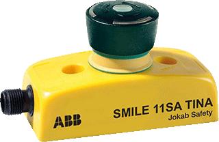 Afbeelding van Abb jokab tina safety stopknop met 5 polige m12 connector led informatie zwarte knop ip65 gele behuizing ip67 2tla030050r0500