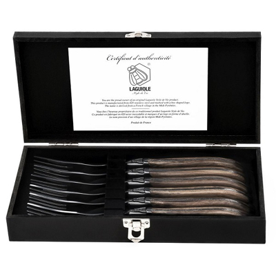 Image of Laguiole Style de Vie Steak Forks Luxury Line Olive Wood 6 Pieces