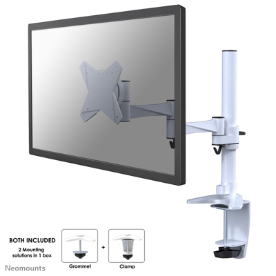Afbeelding van FPMA D1330WHITE is een bureausteun met 3 draaipunten voor flat screens t/m 30 inch (76 cm).