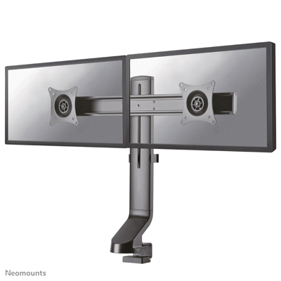Afbeelding van FPMA D860DBLACK is een bureausteun voor twee flat screens t/m 27 inch (69 cm).
