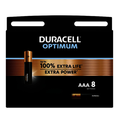 Afbeelding van Duracell batterij Optimum AAA, blister van 8 stuks batterijen