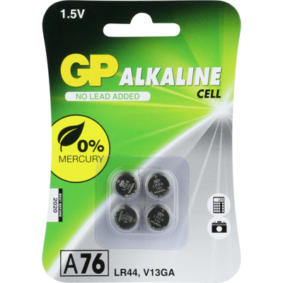 Afbeelding van GP Batteries A76 Alkaline Knoopcel Batterij 4 pack Grijs Batterijen